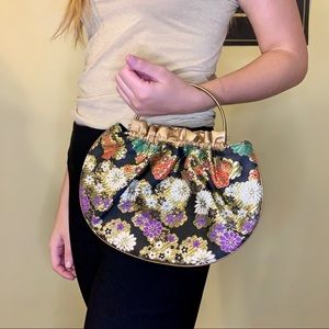 Vintage Asian Inspired Kiss Lock Floral Purse